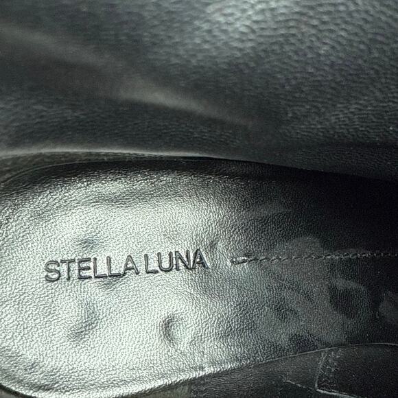 Stella Luna Blue Suede Leather Pointed Toe Gold Accent Zip Ankle Boots 37 US 6.5 - Picture 6 of 9